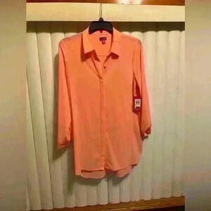 NWT VINCE CAMUTO Coral Tunic Button Front Hi Lo Hemline Blouse Shirt Dress Sz M